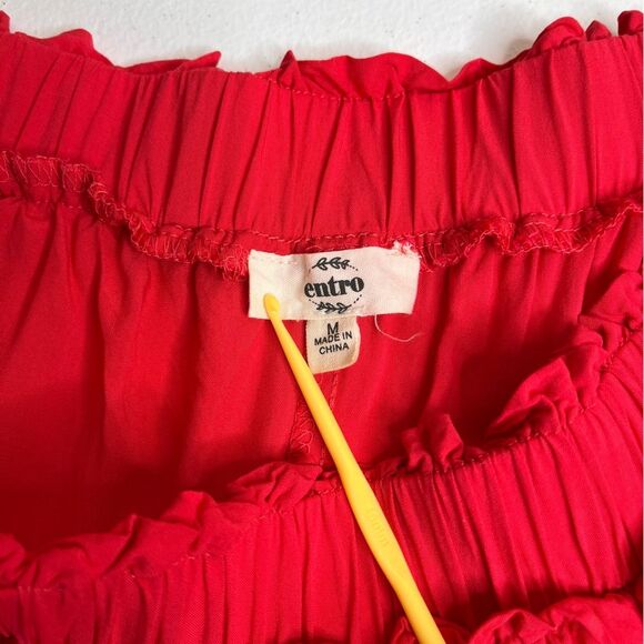 Entro Off Shoulder Pom Pom Embroidered Boho Peasant Tunic Red Orange Women Med - Picture 7 of 11